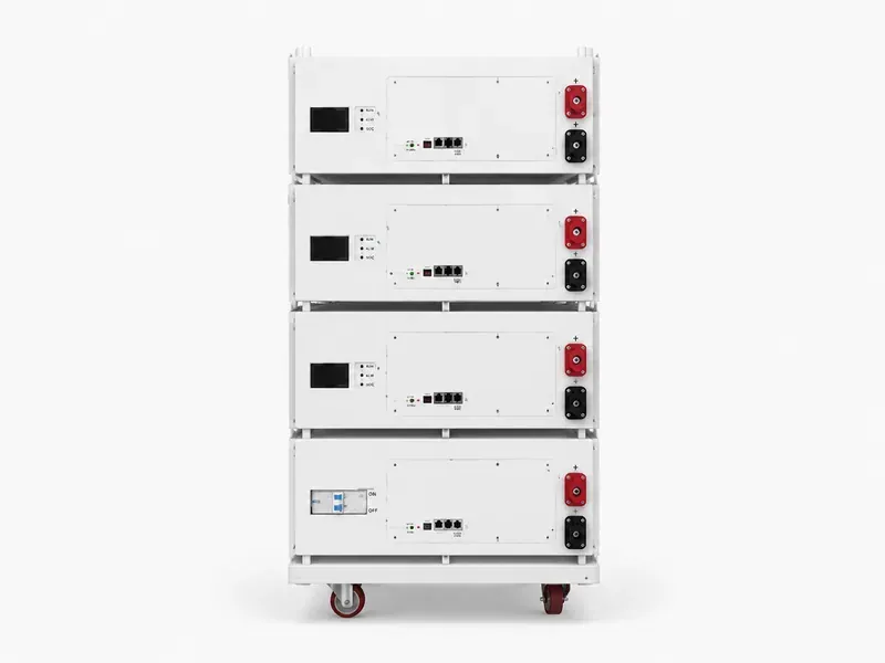 48V 200Ah server rack LiFePO4 battery system for high-temperature tolerant, long-life industrial and solar storage projects, with multi-module rack stack, terminals, and communication ports