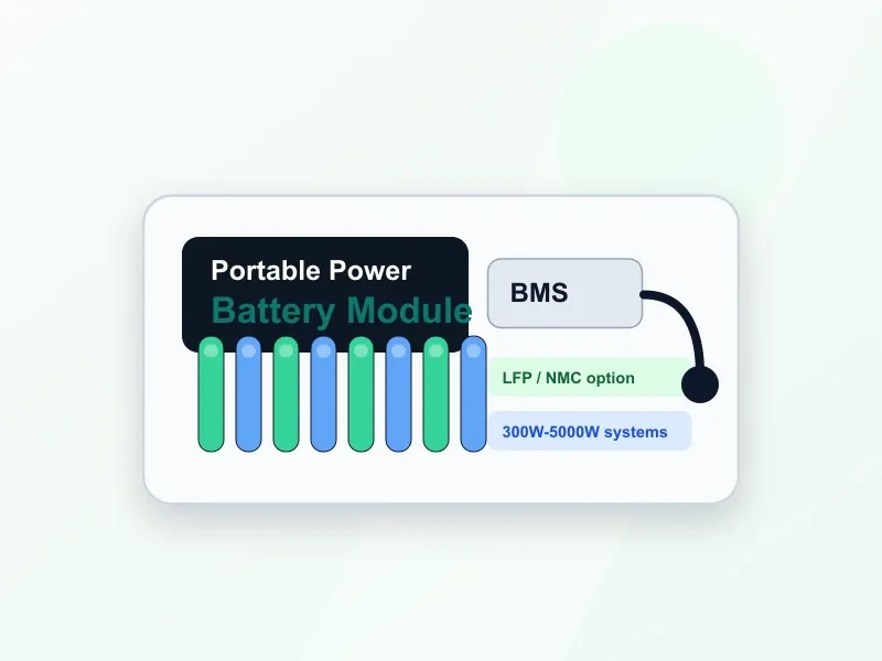 Unbranded portable power station battery module render with cells and BMS
